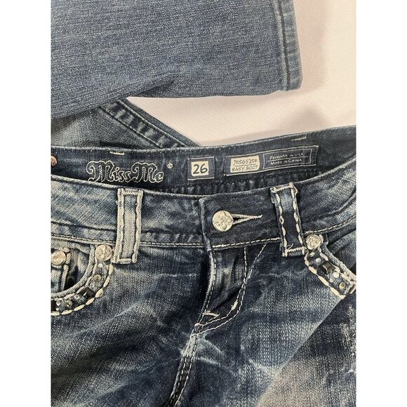 MISS ME JE5652ER Easy Boot Cut Flap Pockets Bling Jeans Distressed Size 26 - Picture 4 of 8